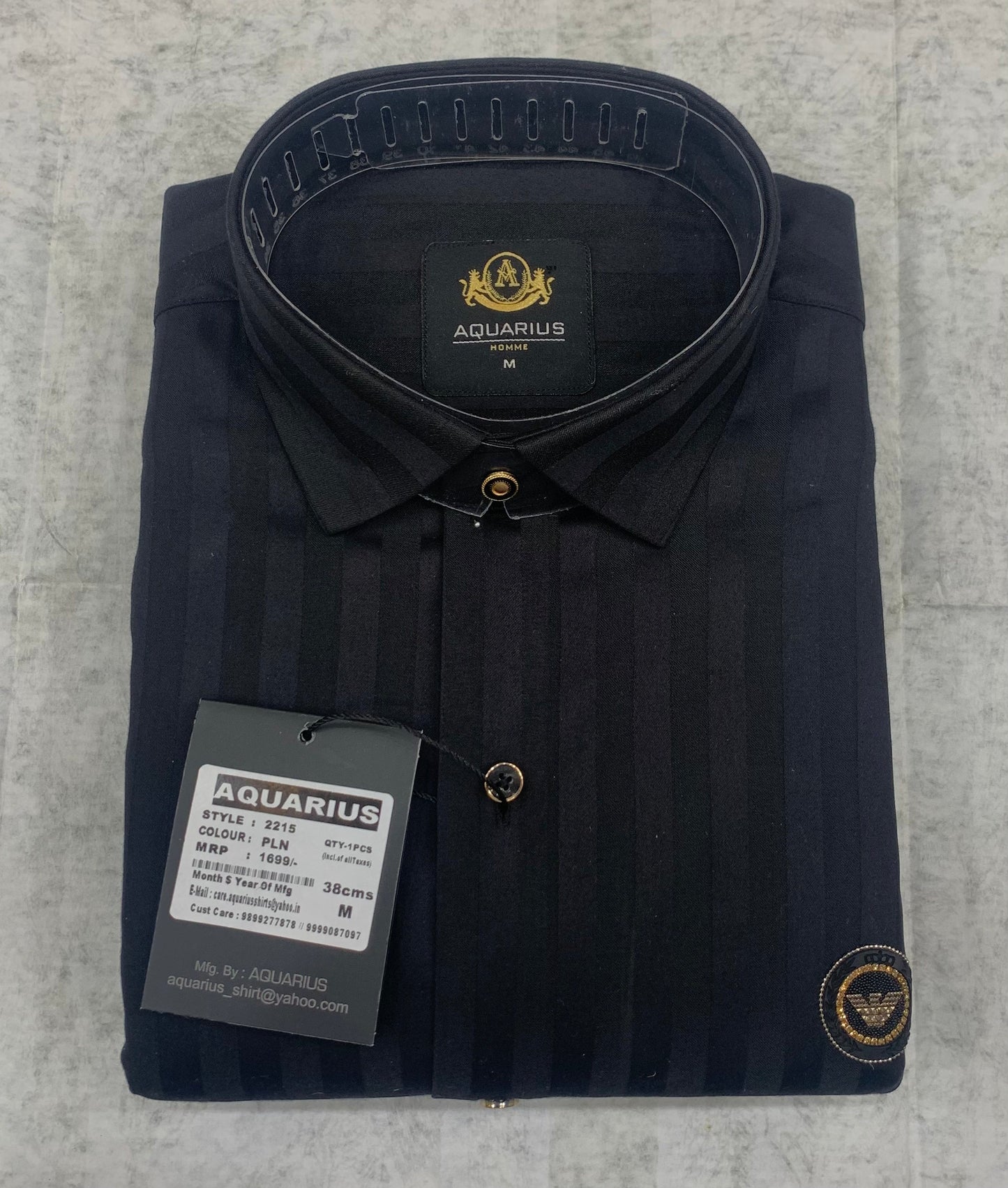 AQUARIUS Black Colour With Line Design Front RUB Sticker Full Sleeve Men Shirt 2215