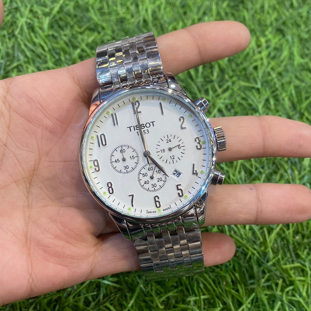 Sit Silver Chain White Dial Chrono Working Men Watch