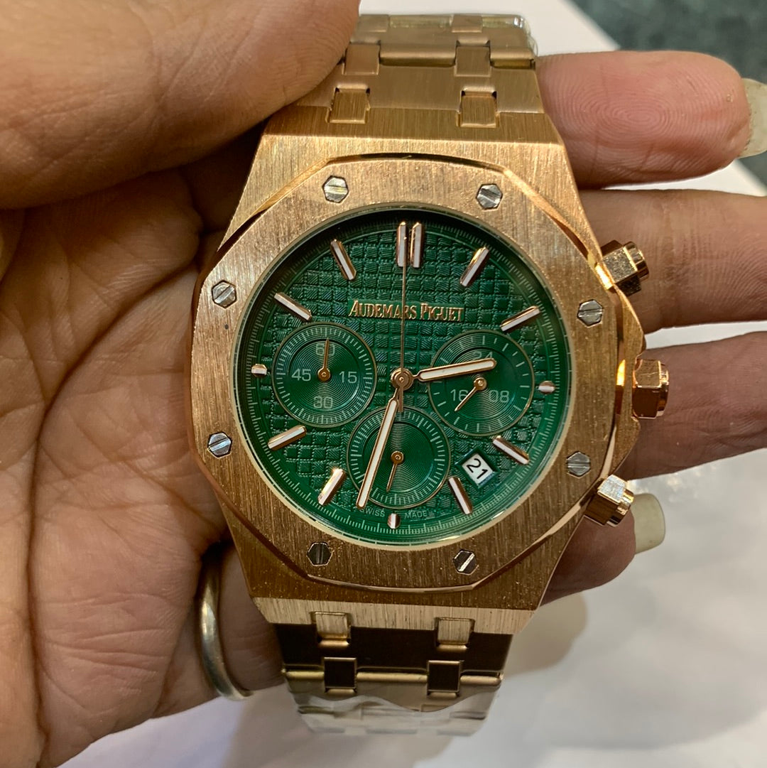 DUA Copper Chain Green Dial Chrono Working Men Watch
