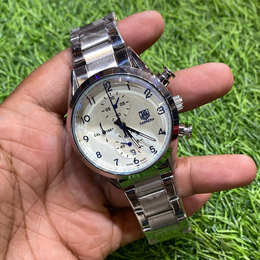 Gat Silver Chain Silver Ring White Blue Dial Men Watch 401204