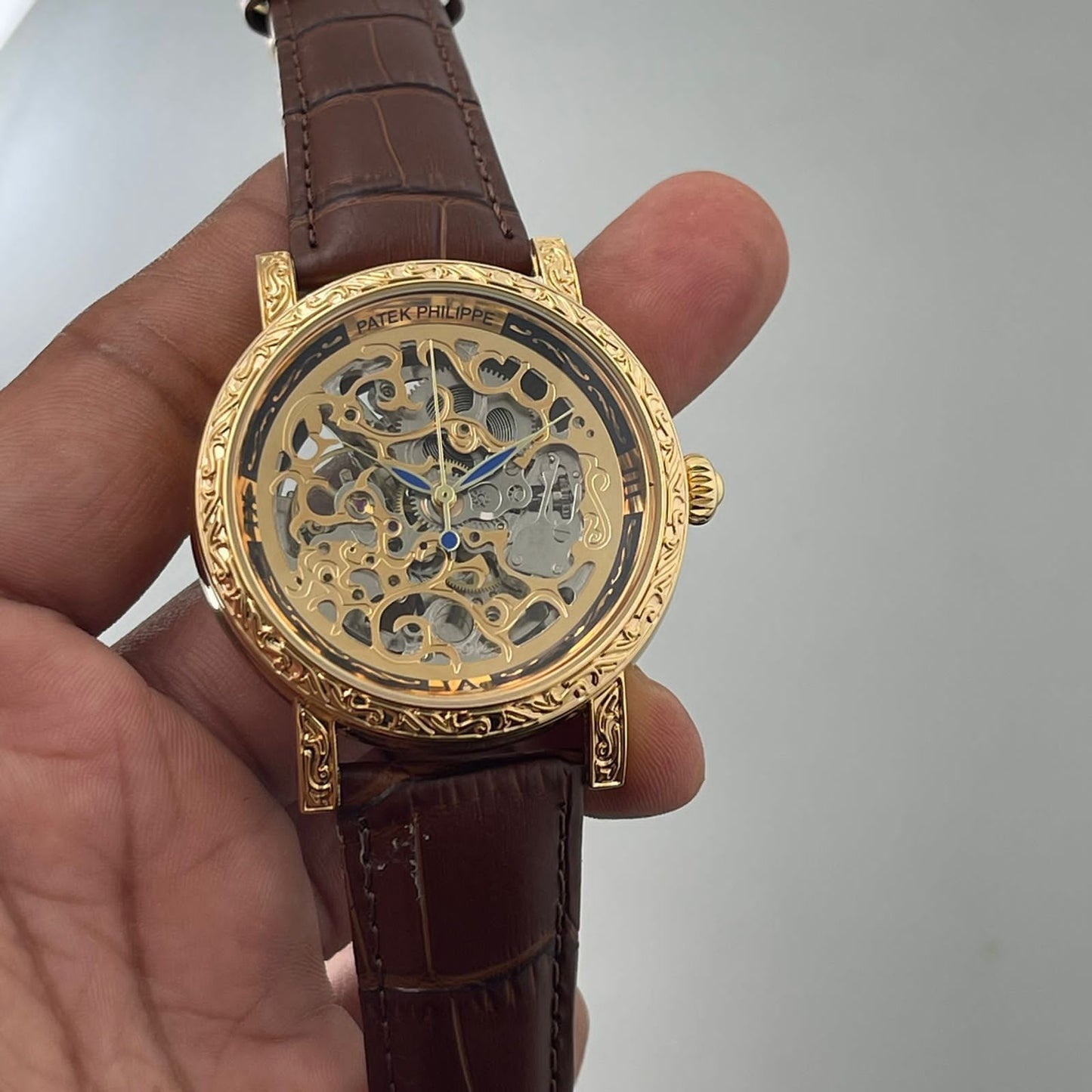 Pp Brown Strap Gold Dial Automatic Watch