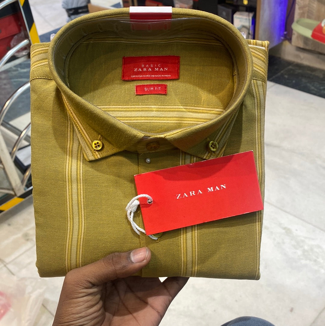 Mustard Colour Check Shirt Zar Raz Zr Cotton Men’s Wear Shirt.