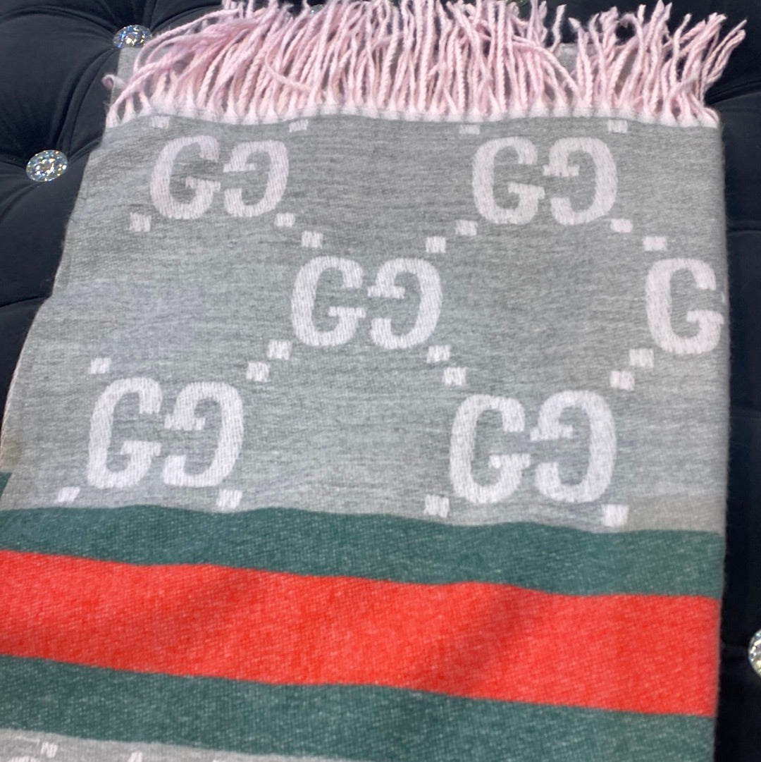 Cug Grey Peach Colour Green Red strip Print Heavy Quality Cashmere Muffler 9375
