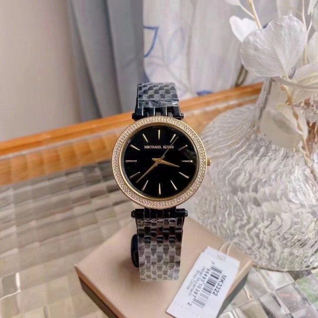 CIM Black Chain Black Dial Copper Stud Ladies Watch 401413