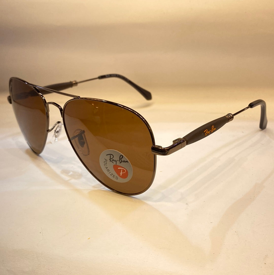 YAR RB Glossy Brown Frame Brown Shade Unisex Aviator Sunglasses RB3518 58 14 140