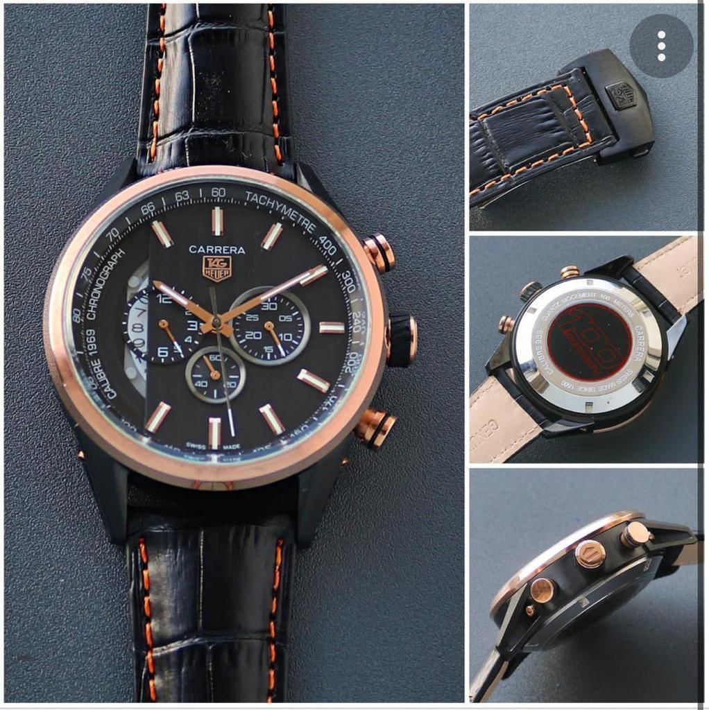 Gat Black Leather Strap Black Dial Chrono Working Men Watch 401096