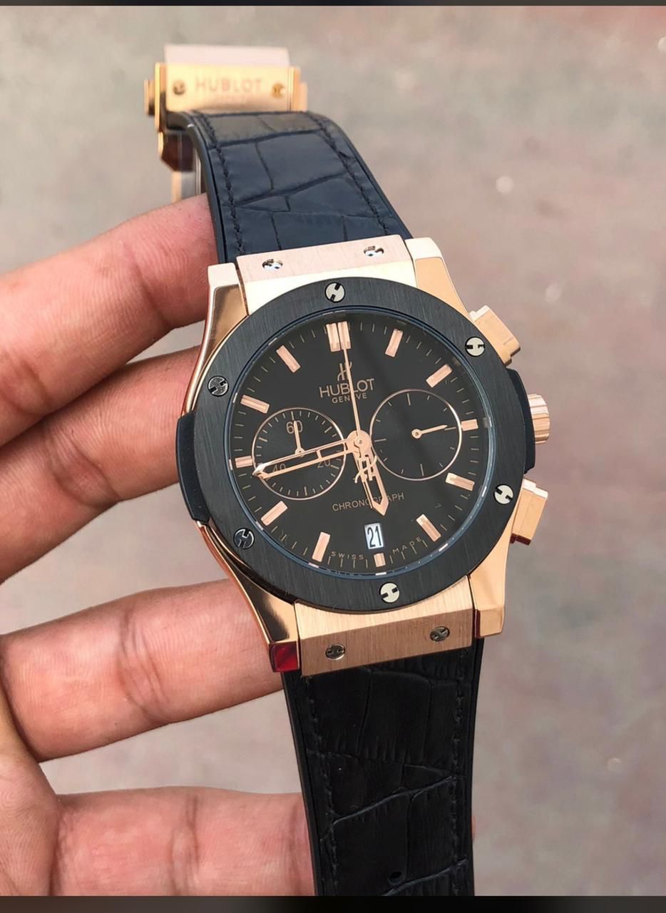Buh Black Leather Strap Black Dial Men Watch 901256