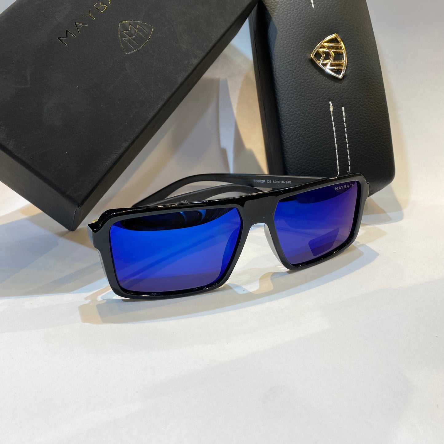 YAM Glossy Black Frame Black Blue Tined Glass Black Shade Polarized Unisex Branded Sunglasses 56602P C3 50 18-140