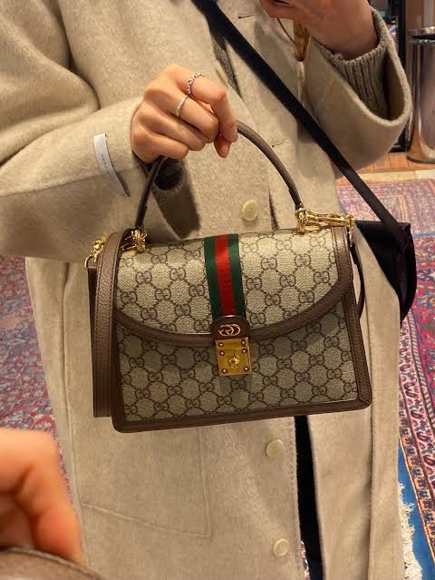 Cug Brown Colour With Green Red Strips Flap Box Ladies Side Bag 2113