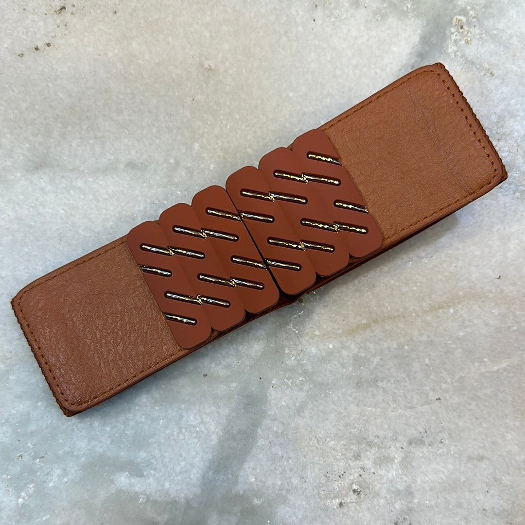 Fancy Belt Brown Gold Backle Design Women Belt 1611