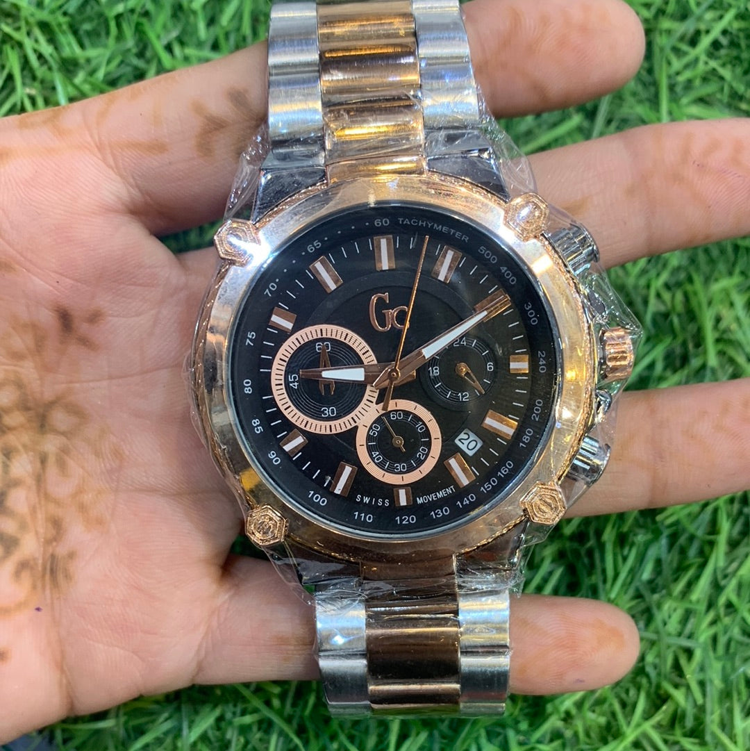 Silver Copper Chain black copper dial Chrono working Men’s watch