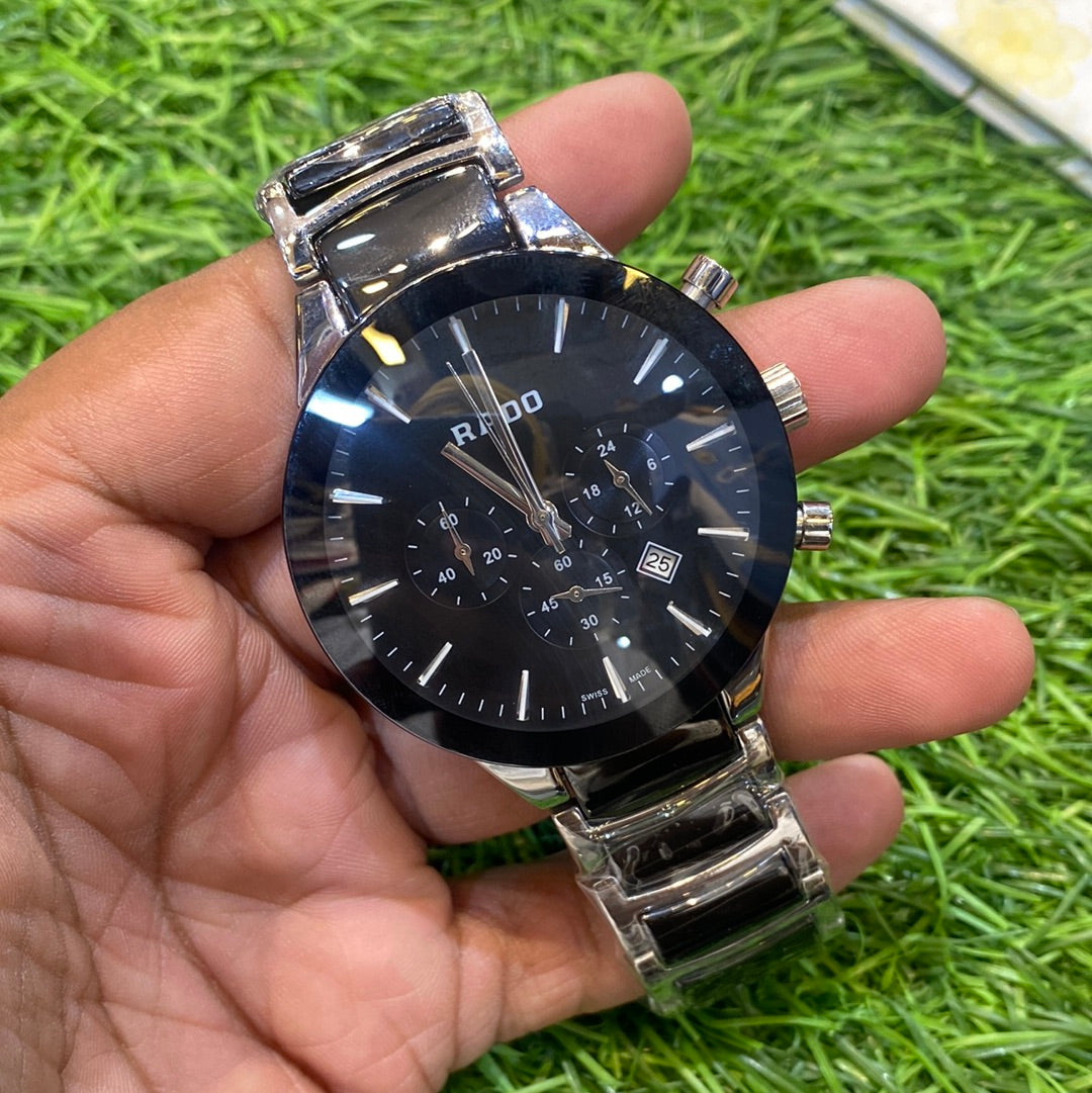 Dar Silver Black Chain Black Dial Chronograph Working Men’s Watch