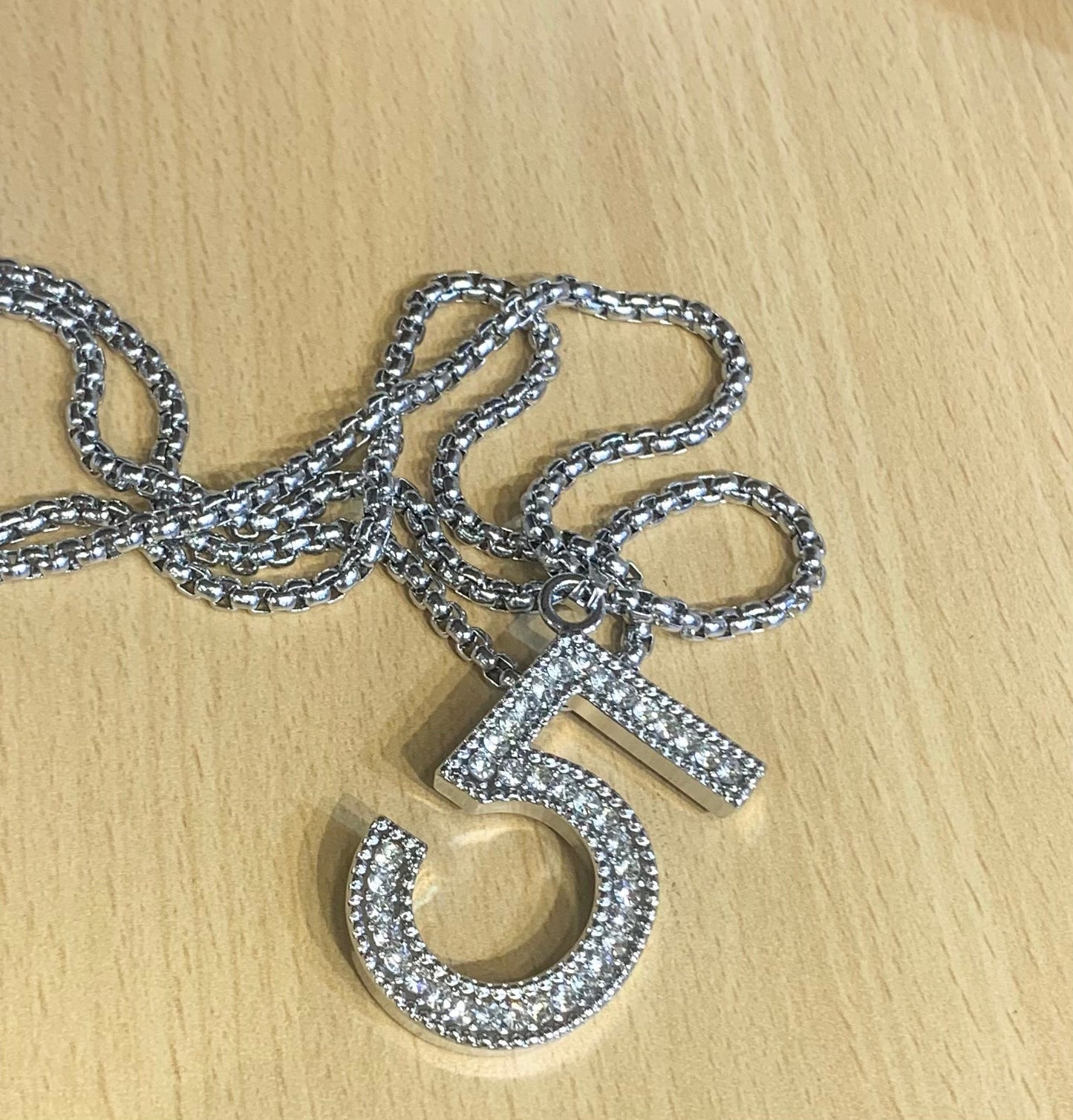 Sliver Men Number Diamond Pendant Necklace Chain 50316