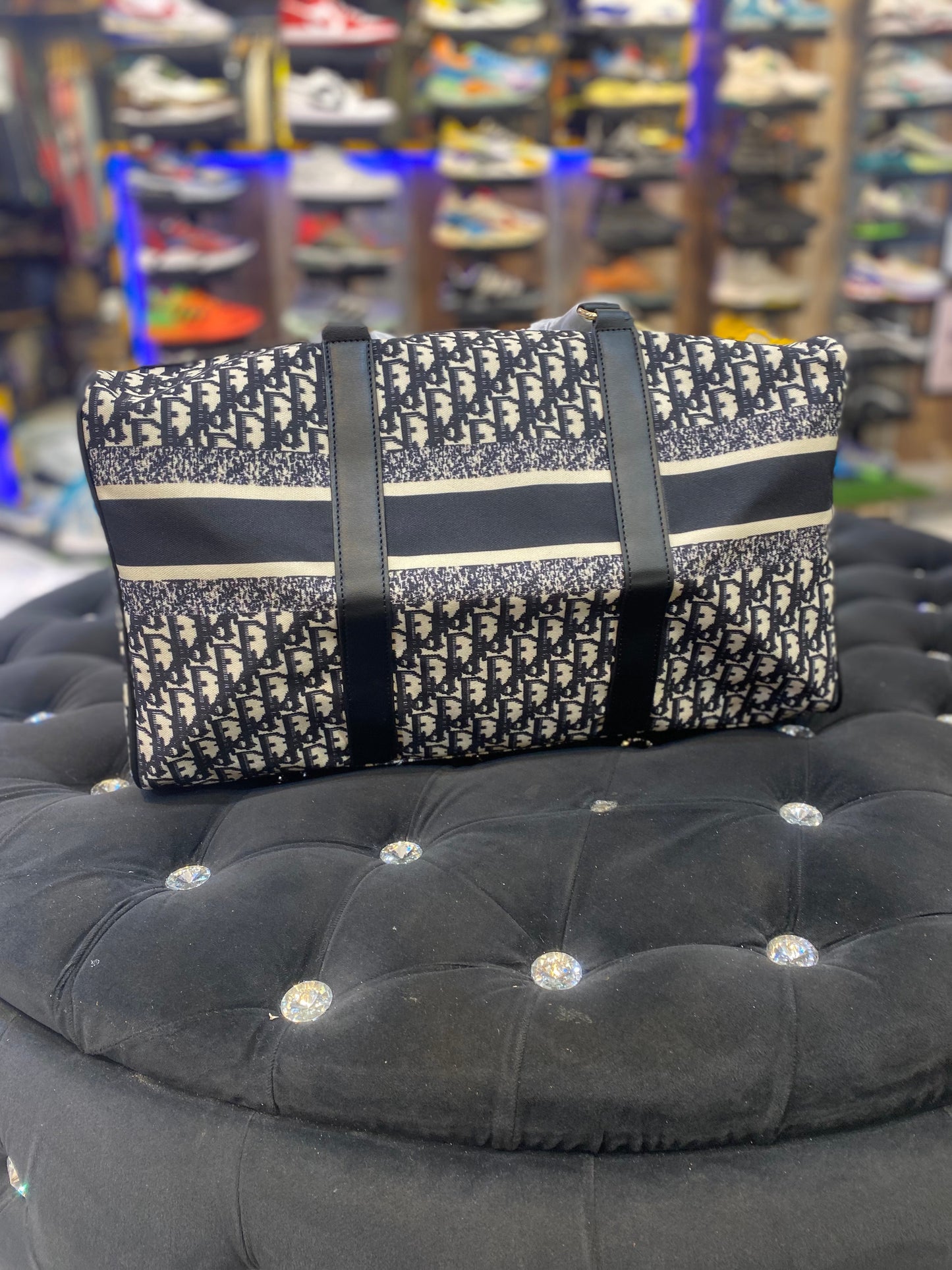 OID White Black Colour With Monogram Design Premium Quality Duffle Bag