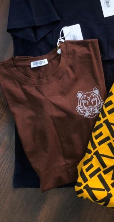 NEK Pairs Brown Colour White Tiger Print Half Sleeves TShirt 110359