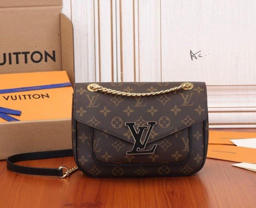 Uol Monogram Print Brown Colour Vl Logo Down Lock Ladies Sling Bag 45592