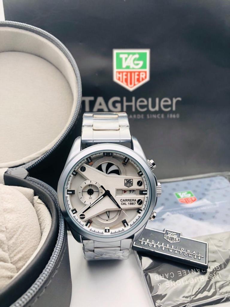 Silver Chain White Dial Watch for Men 400904