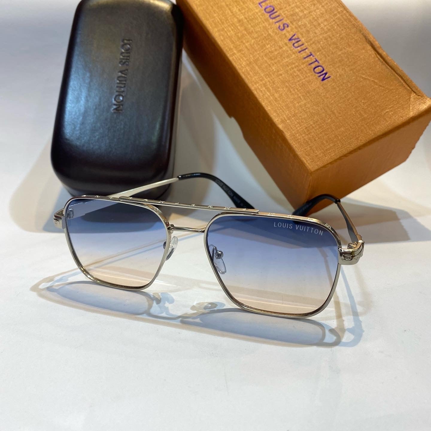 UOL Silver Frame Blue Shade Unisex Branded Sunglasses Lv1121 C6 57 16-141