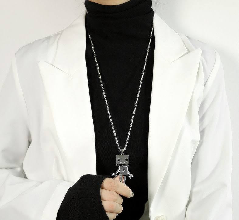 Sliver Robot Pendant Necklace Chain 50260