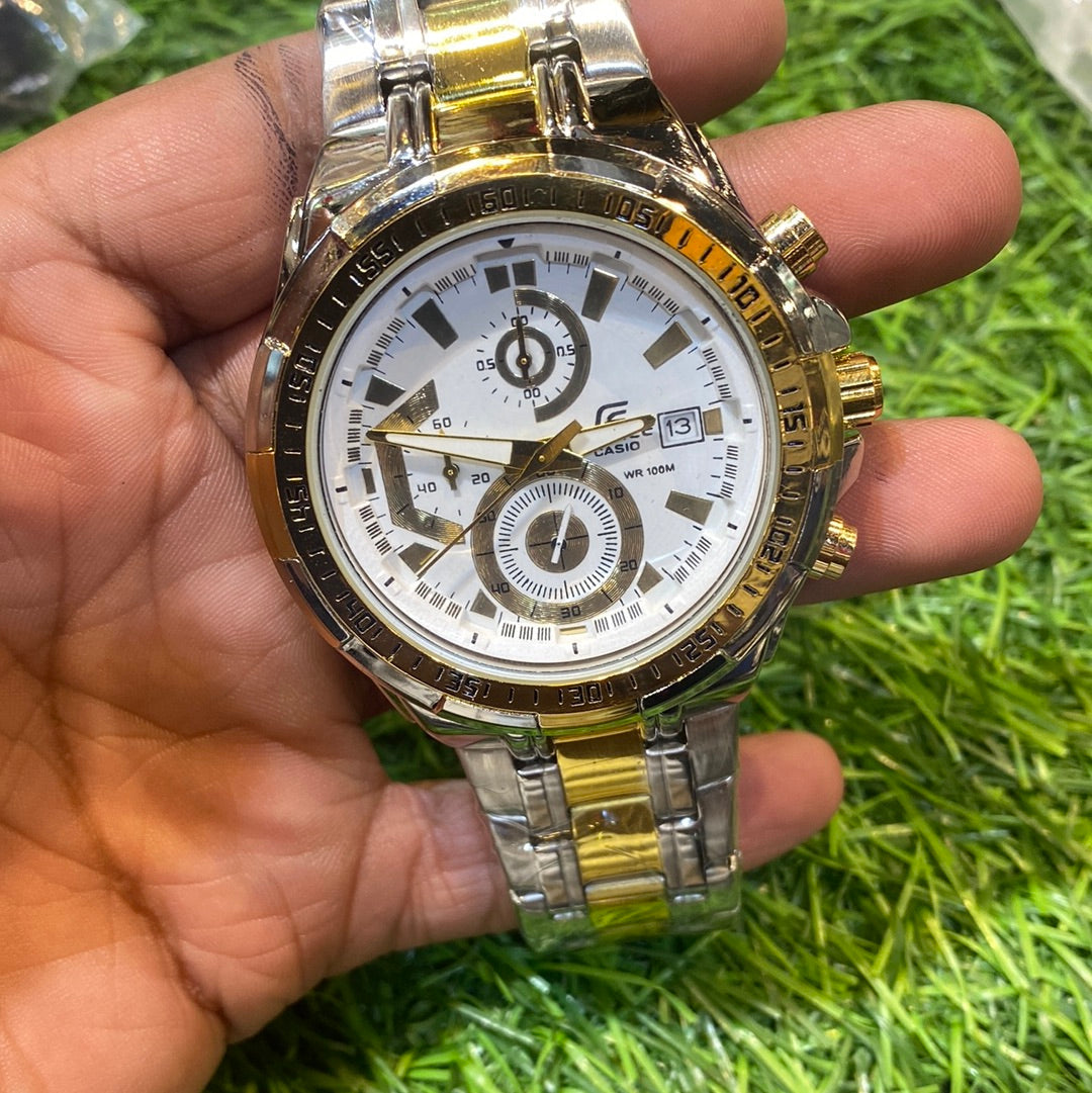 IDE Silver Gold Chain White Gold Dail Chronograph Working Men Watch 400996