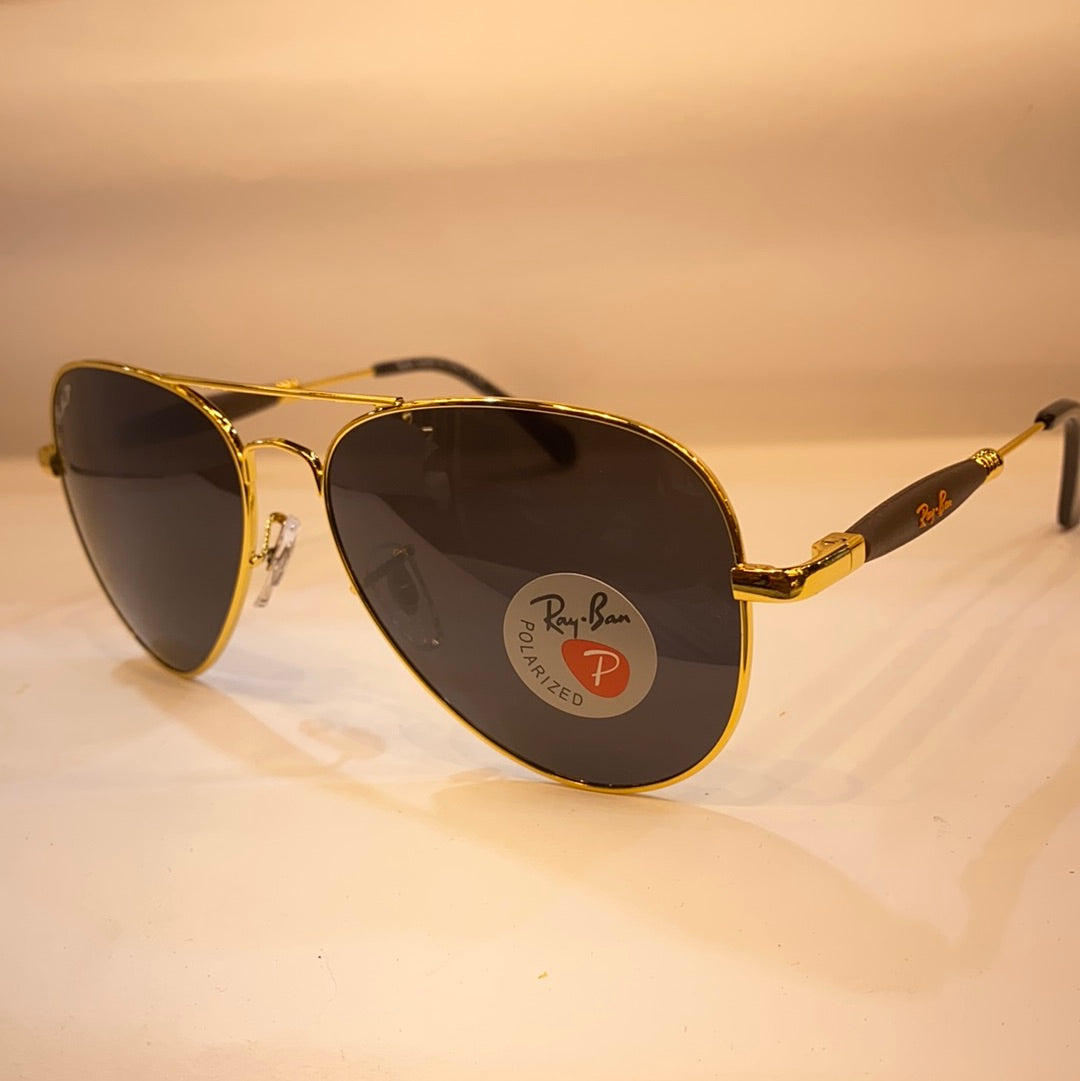YAR RB Glossy Gold Brown Frame Black Shade Unisex Aviator Sunglasses RB3518 58 14 140