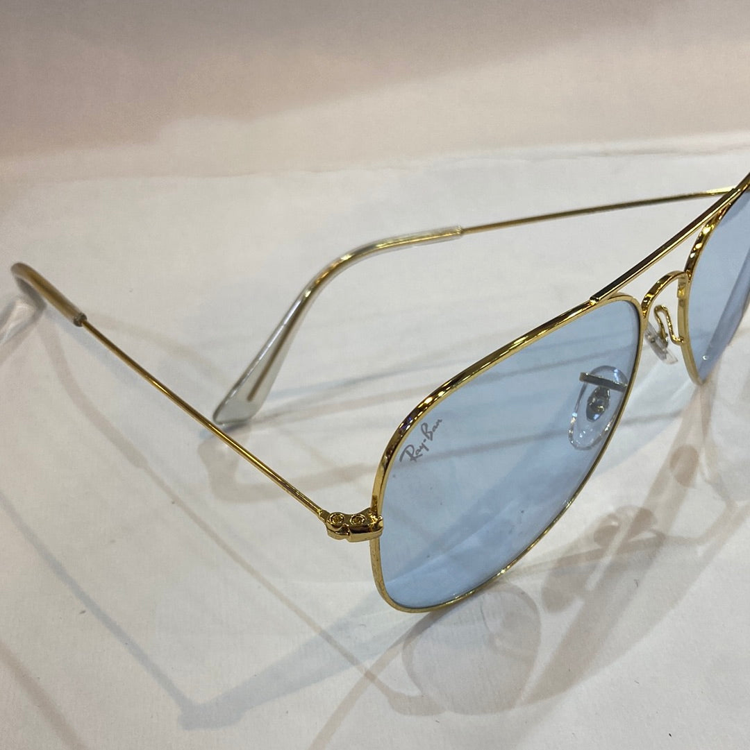 YAR RB Gold Frame Sky Blue Shade Unisex Aviator Sunglass RB 3026 60 14-135