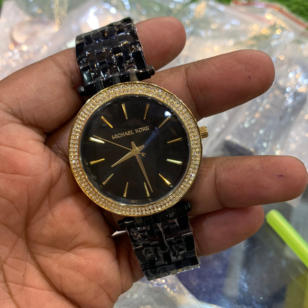CIM Black Chain Black Dial Stud Ladies Watch