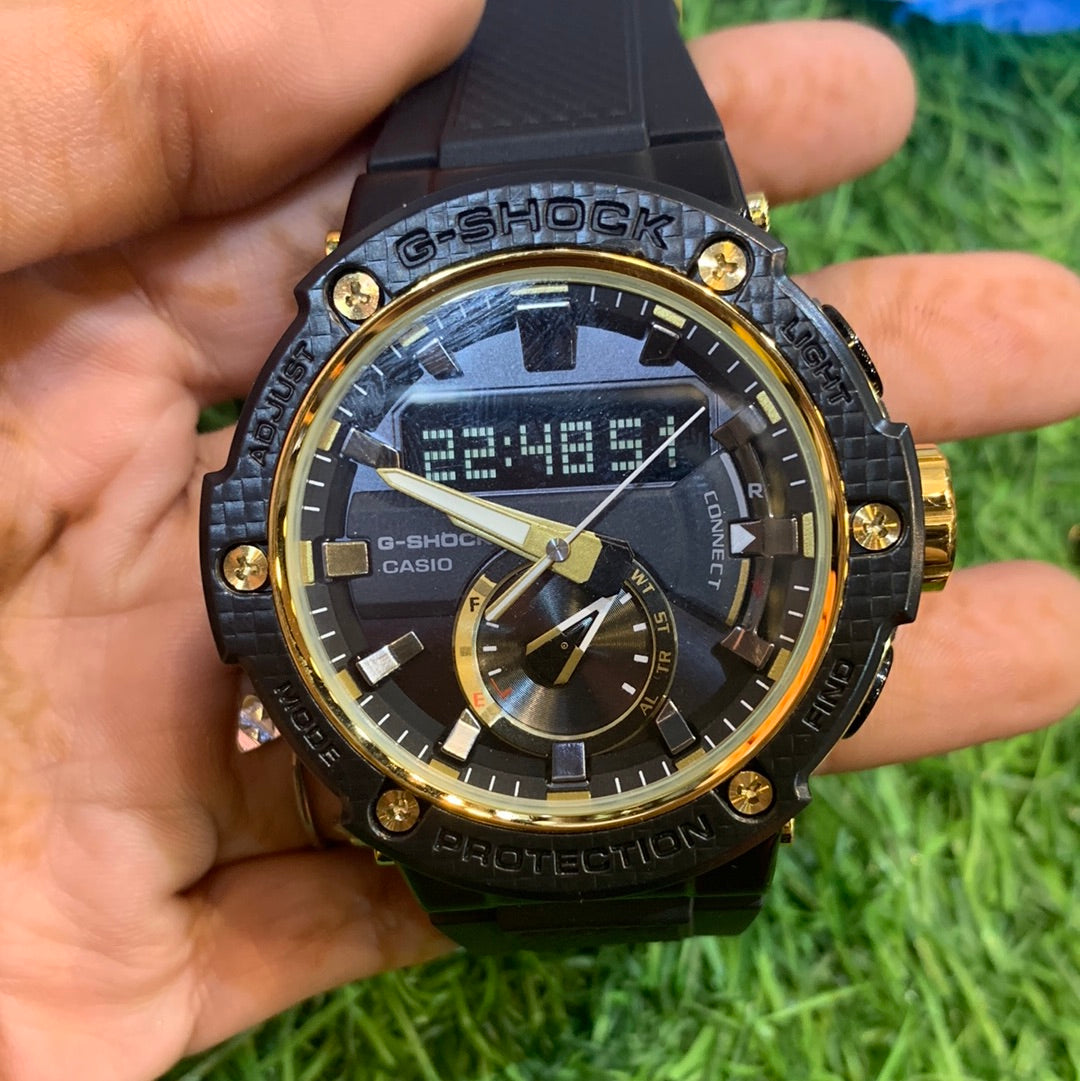 GSH Black strap gold black dial Chrono working water resistant Sports watch