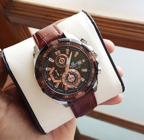 IDE Brown Strap Brown Black Dial Chrono Working Men Watch
