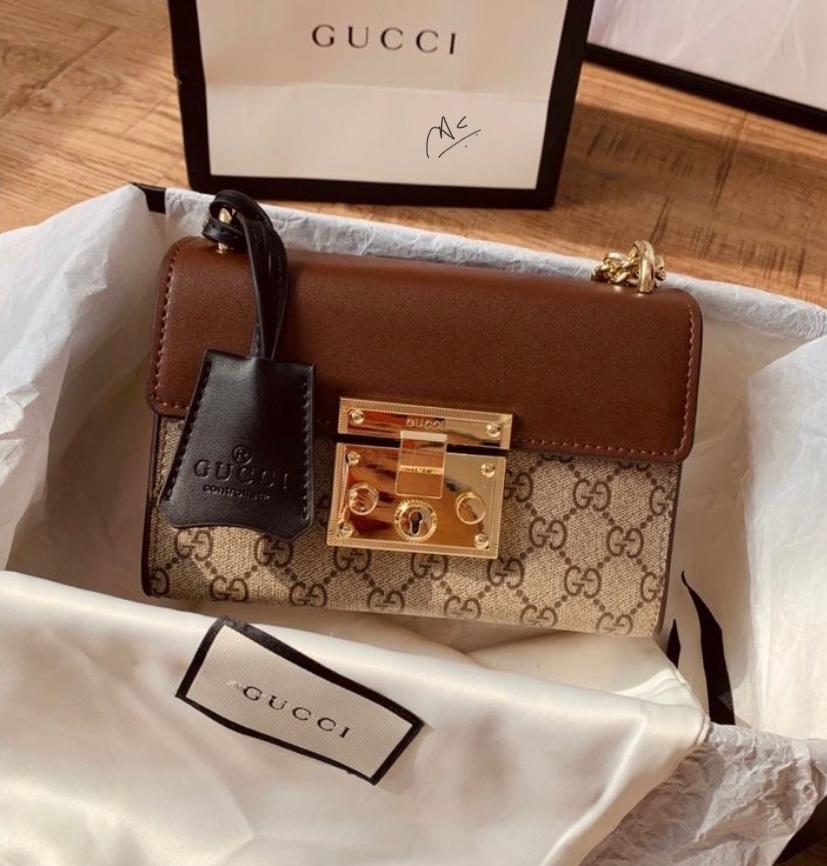 Padlock Brown Cream Colour Guc Cug Ladies Bag