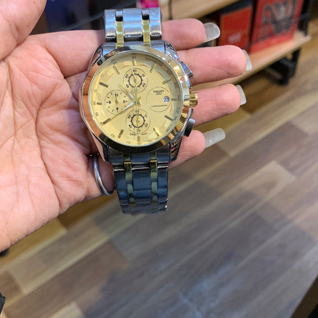 Sit Silver Gold Chain Yellow Dial Man Watch