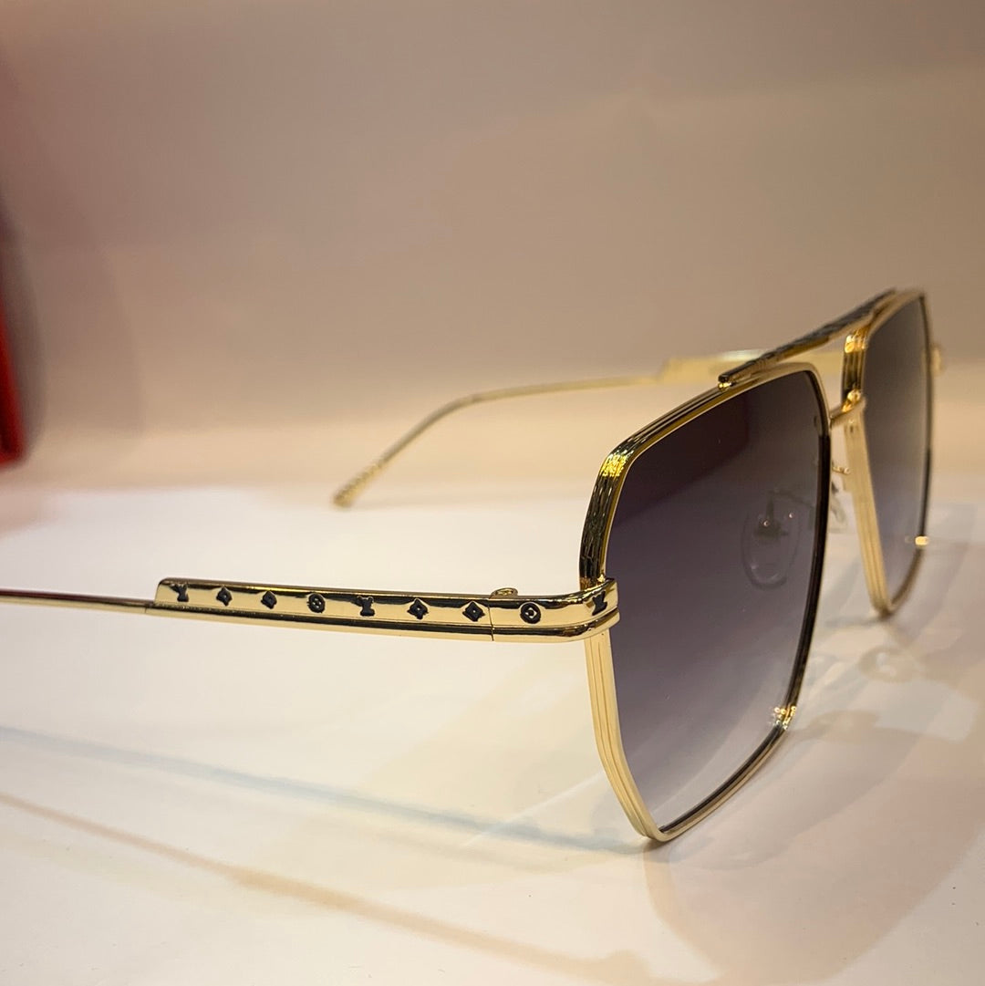 UOL VL Gold Frame Black Shade Unisex Sunglass 2A593 56 15-139