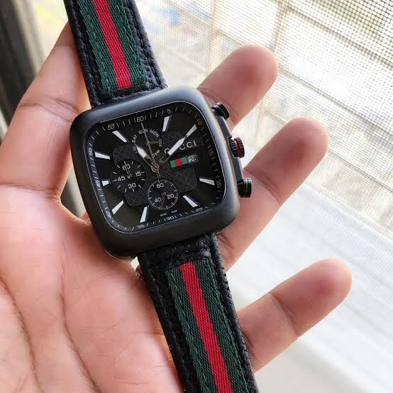 Cug Guc Black Green Strap Chrono Watch For Men
