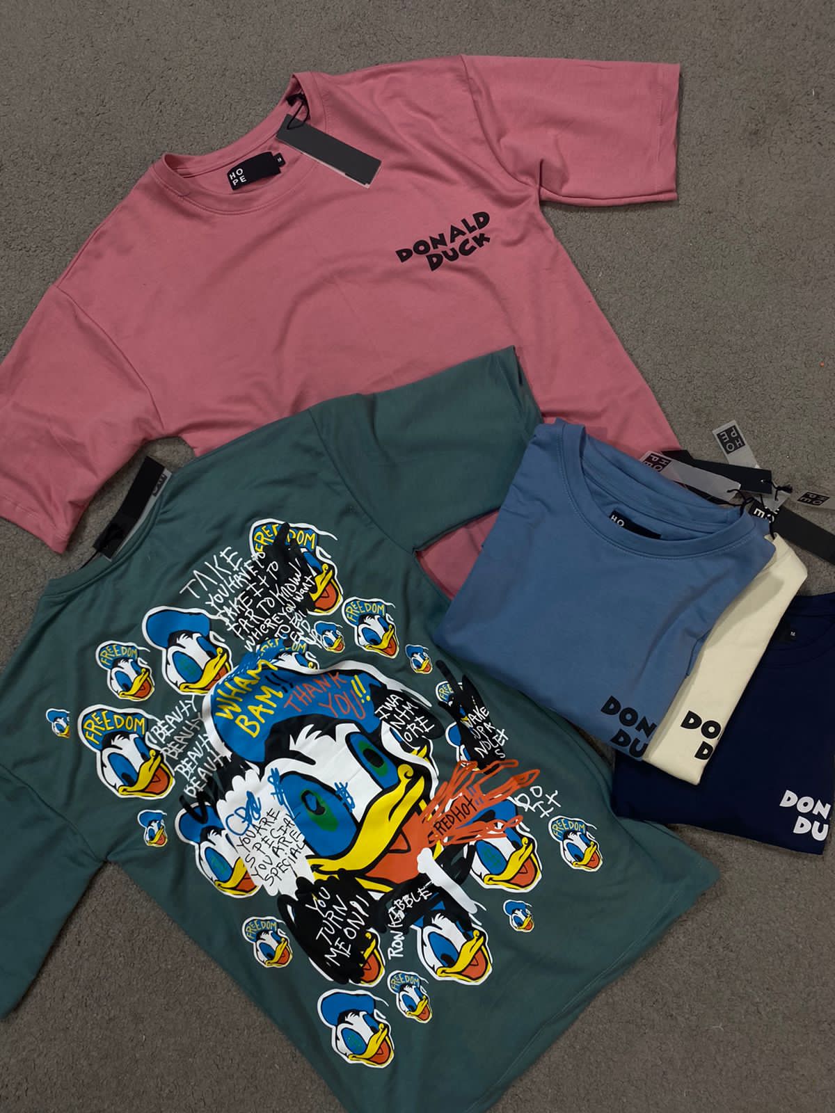 HOPE Blue Colour With Donald Duck Back Print Drop Shoulder TShirt 108587