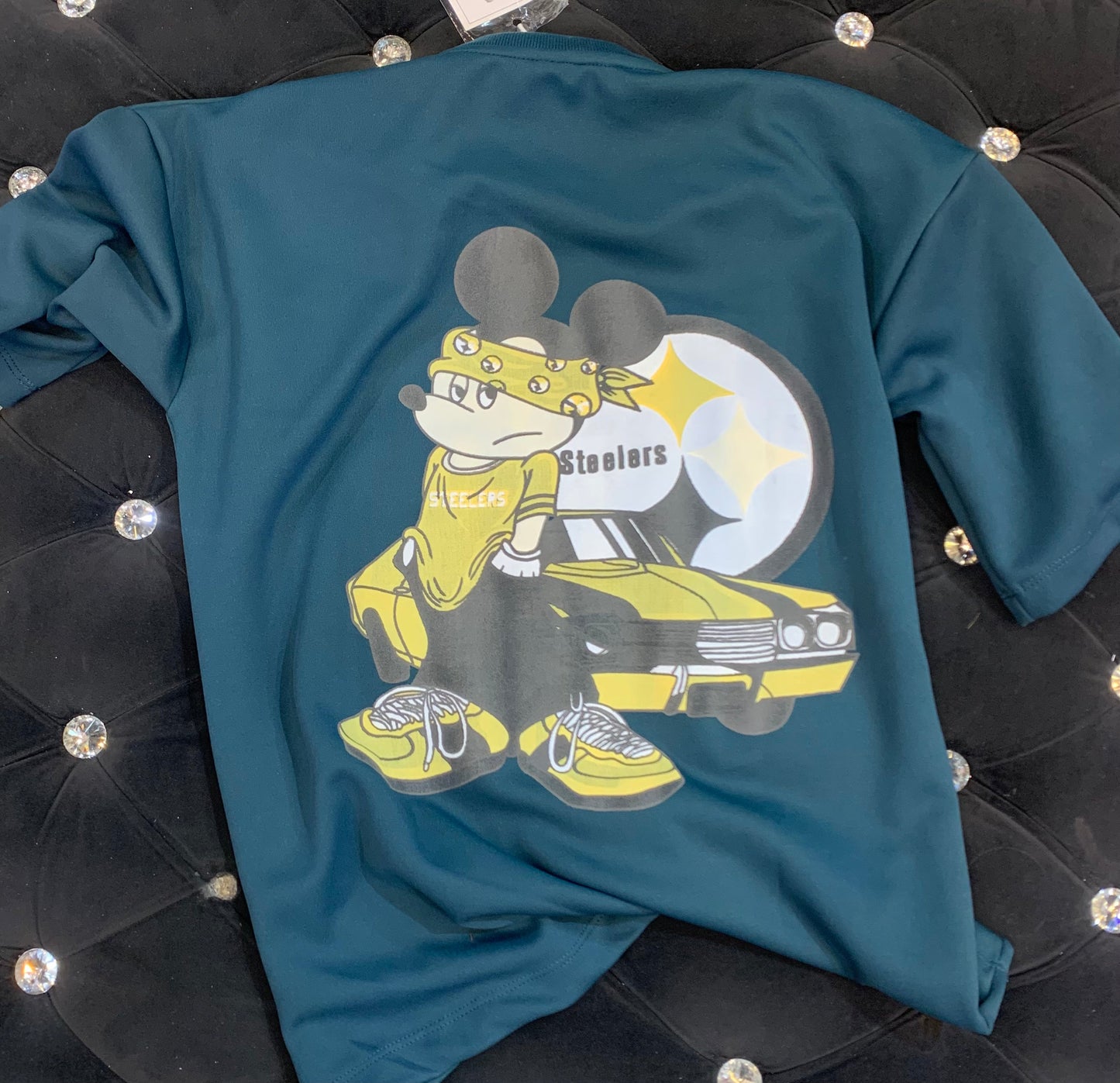 Teal Colour with Back Print Micky Mouse Heavy Material Drop Shoulder 381305