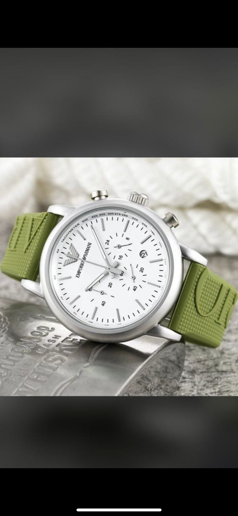 Green Silicon Strap White Dial 400589