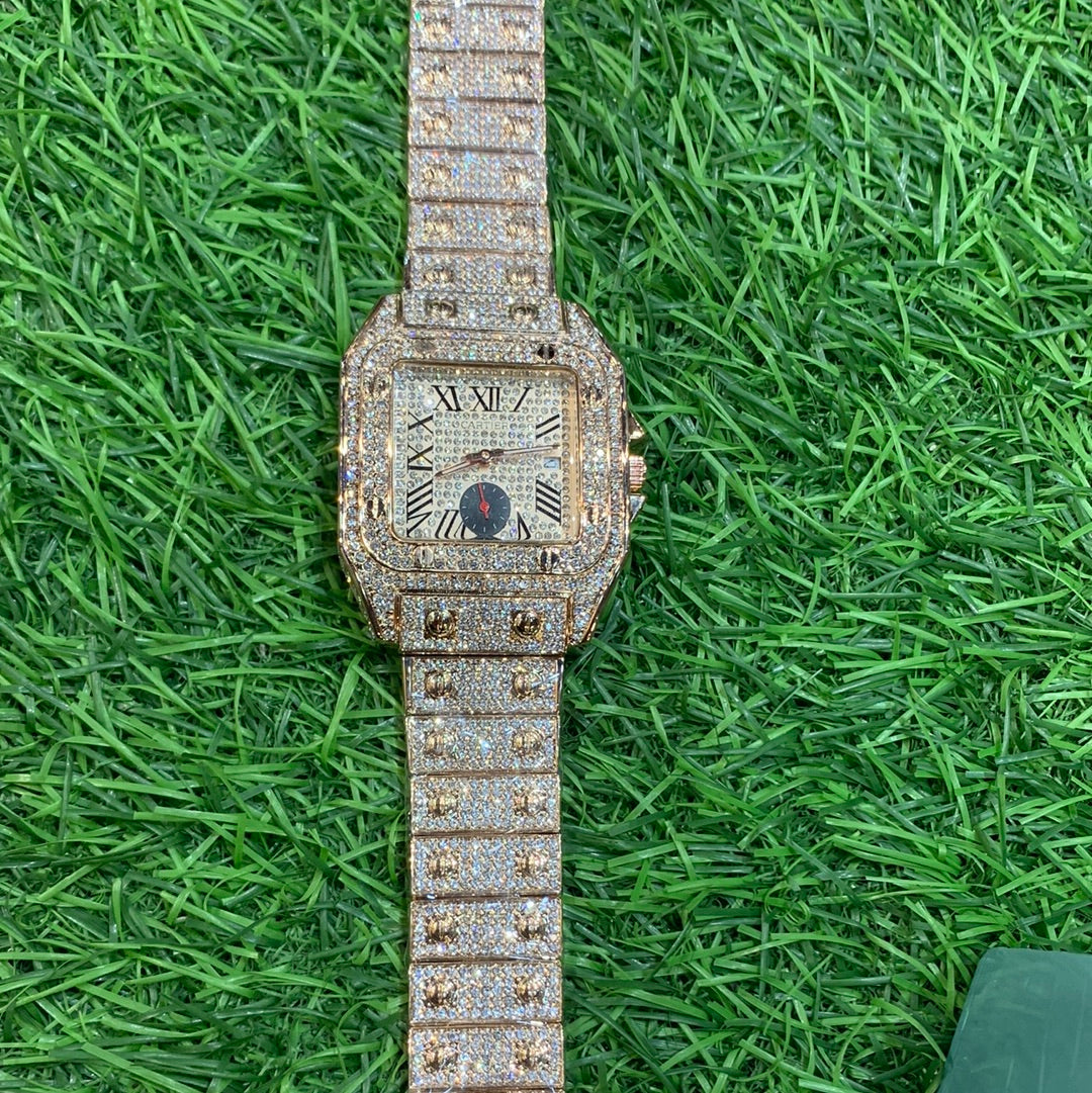 RAC Rose Gold Diamond Chain White Dial Chrono Working Men watch