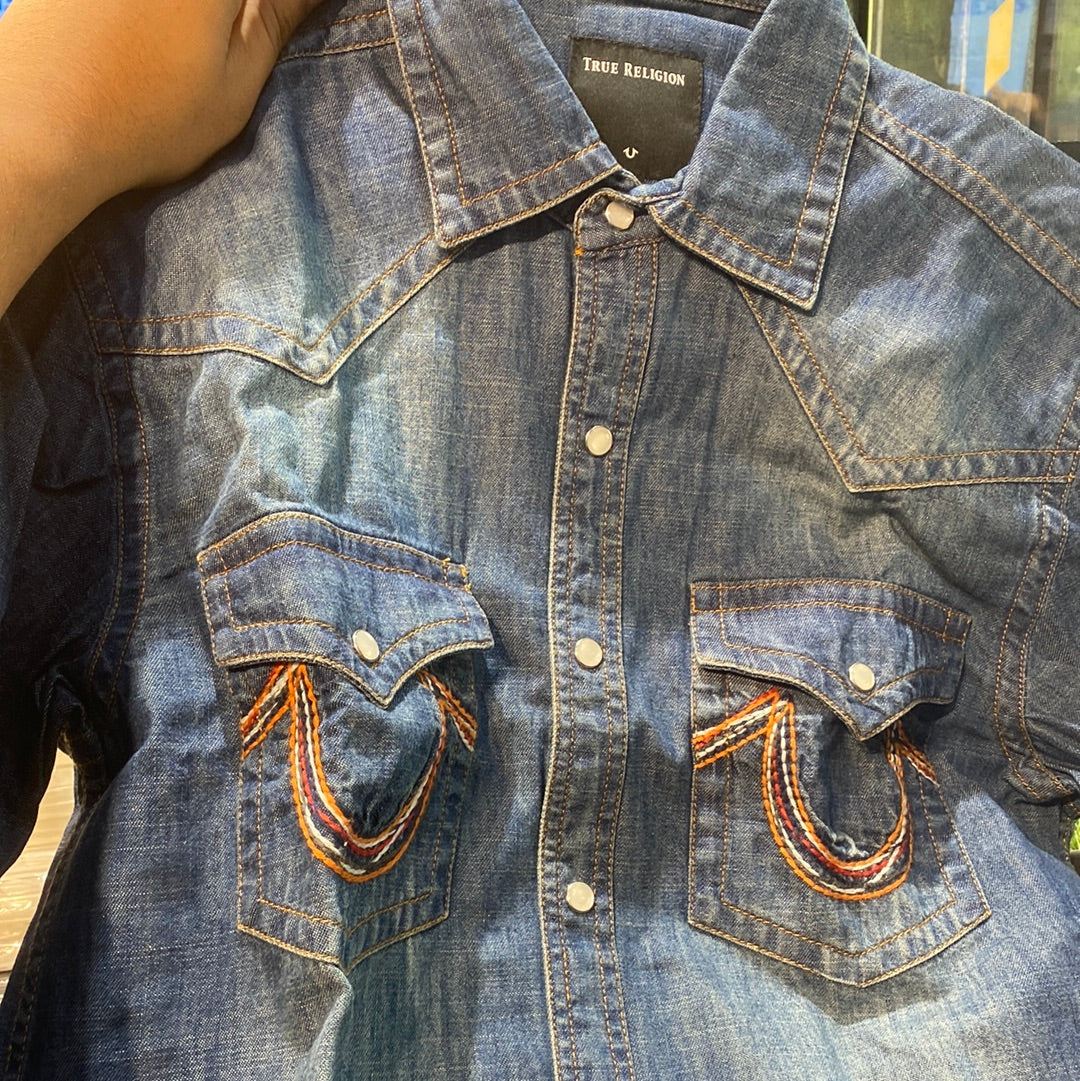 TR Navy Blue Colour Denim Shirt with TR Multi Colour Logo Denim Shirt 110281