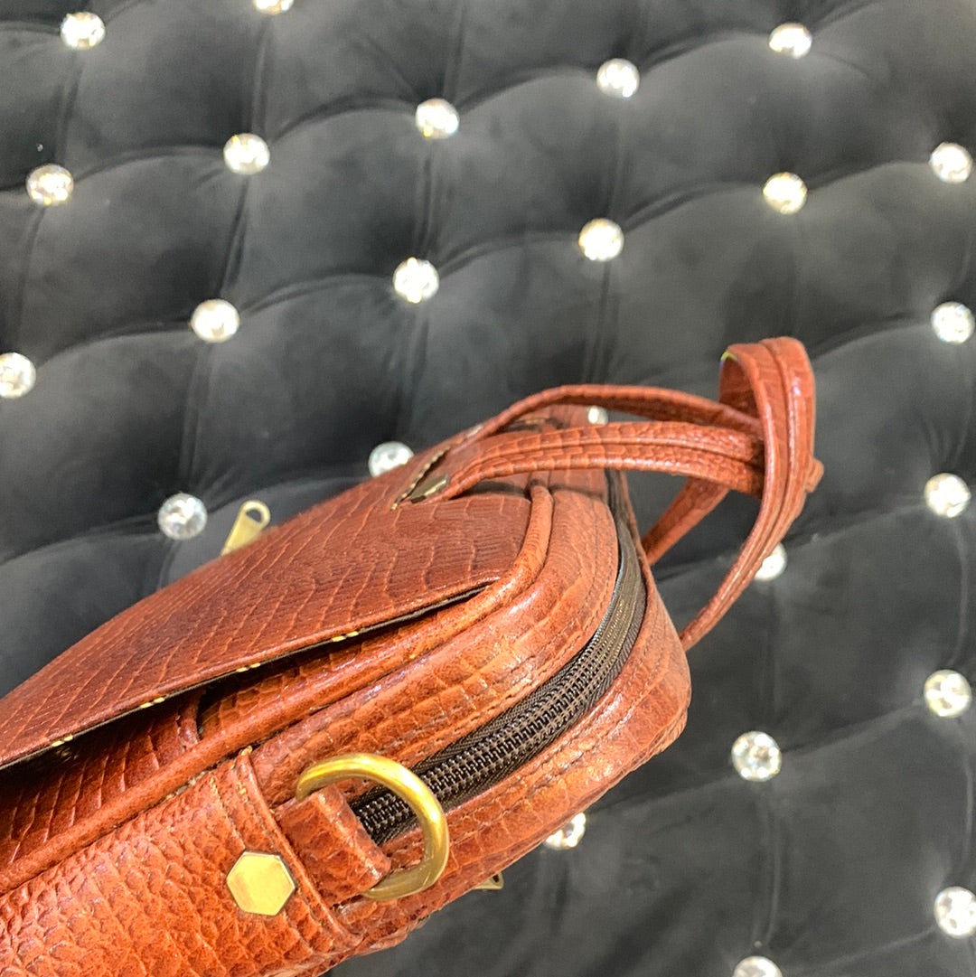 Brown Colour Genuine Leather Heavy Quality Flap crock Print Laptop Bag 4221