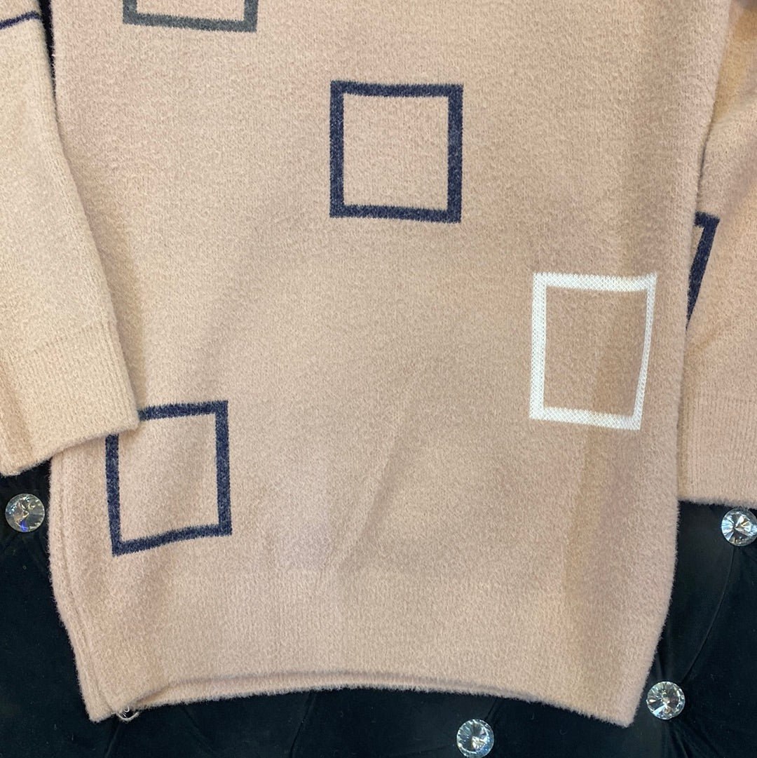 Pink ZR Soft Square Design Sweater for Men Unisex 9110