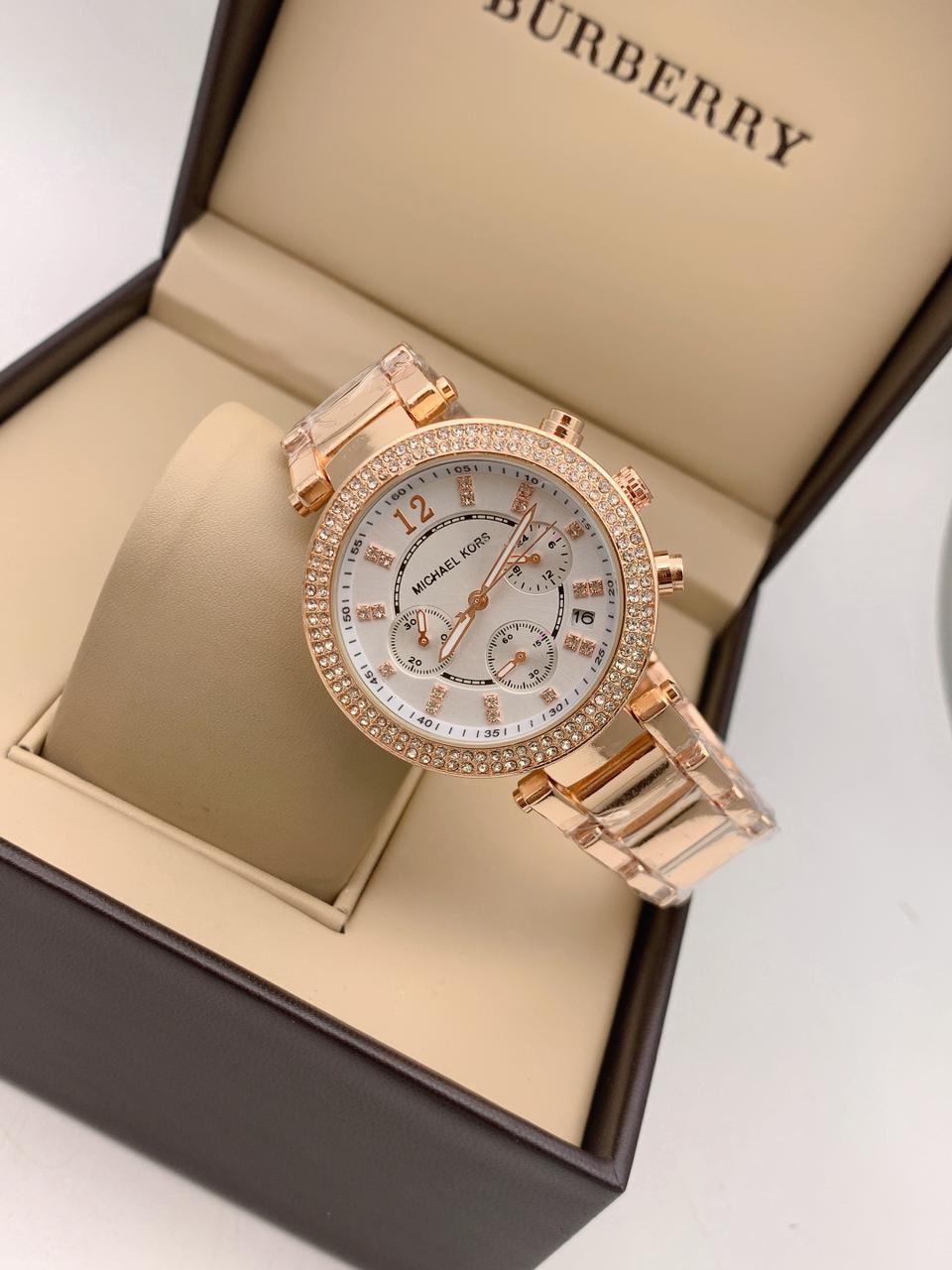 Cim Copper Chain White Dial Chronograph Working Ladies Watch