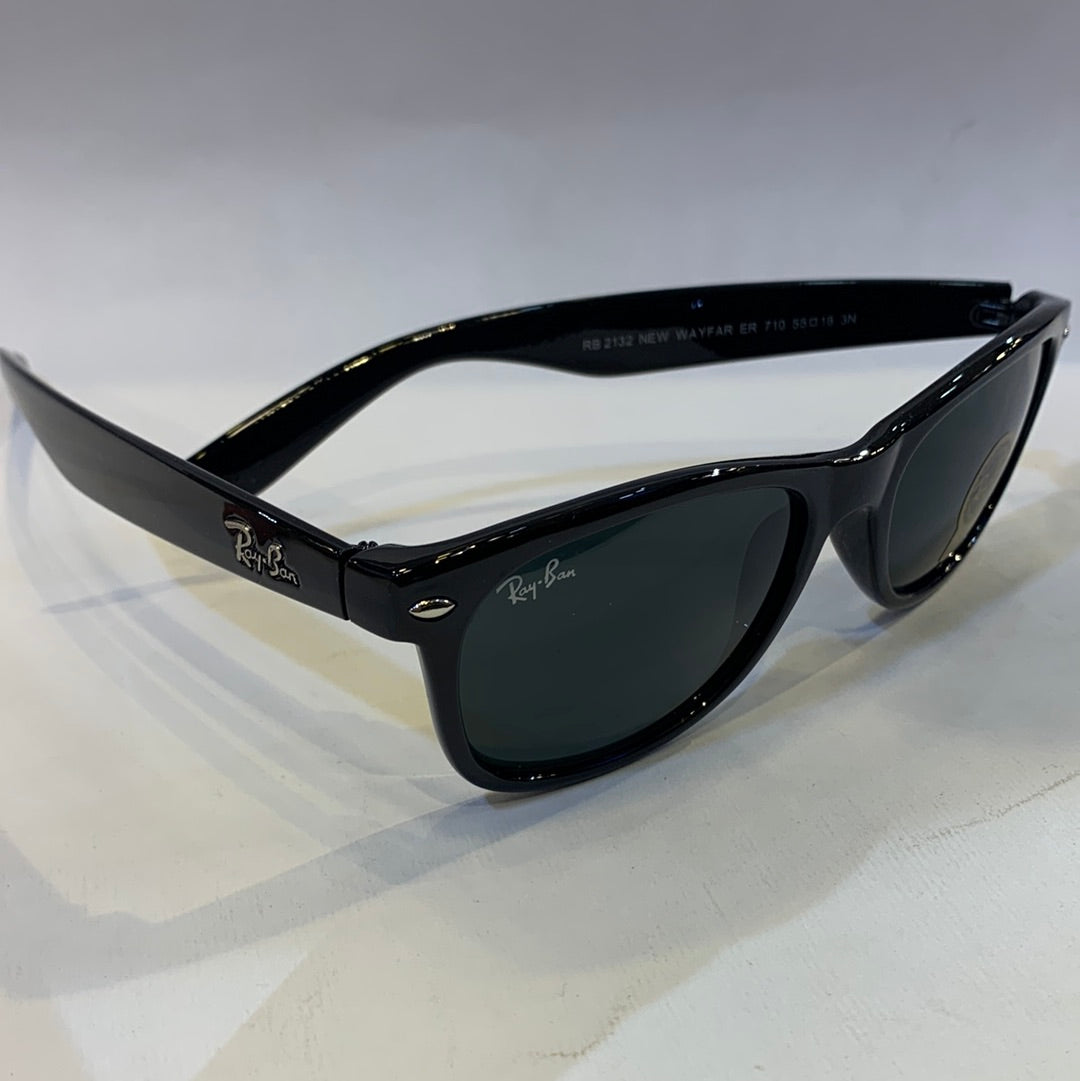 YAR RB Glossy Black Frame Black Shade Unisex Sunglasses RB2132 710 55 18 3N