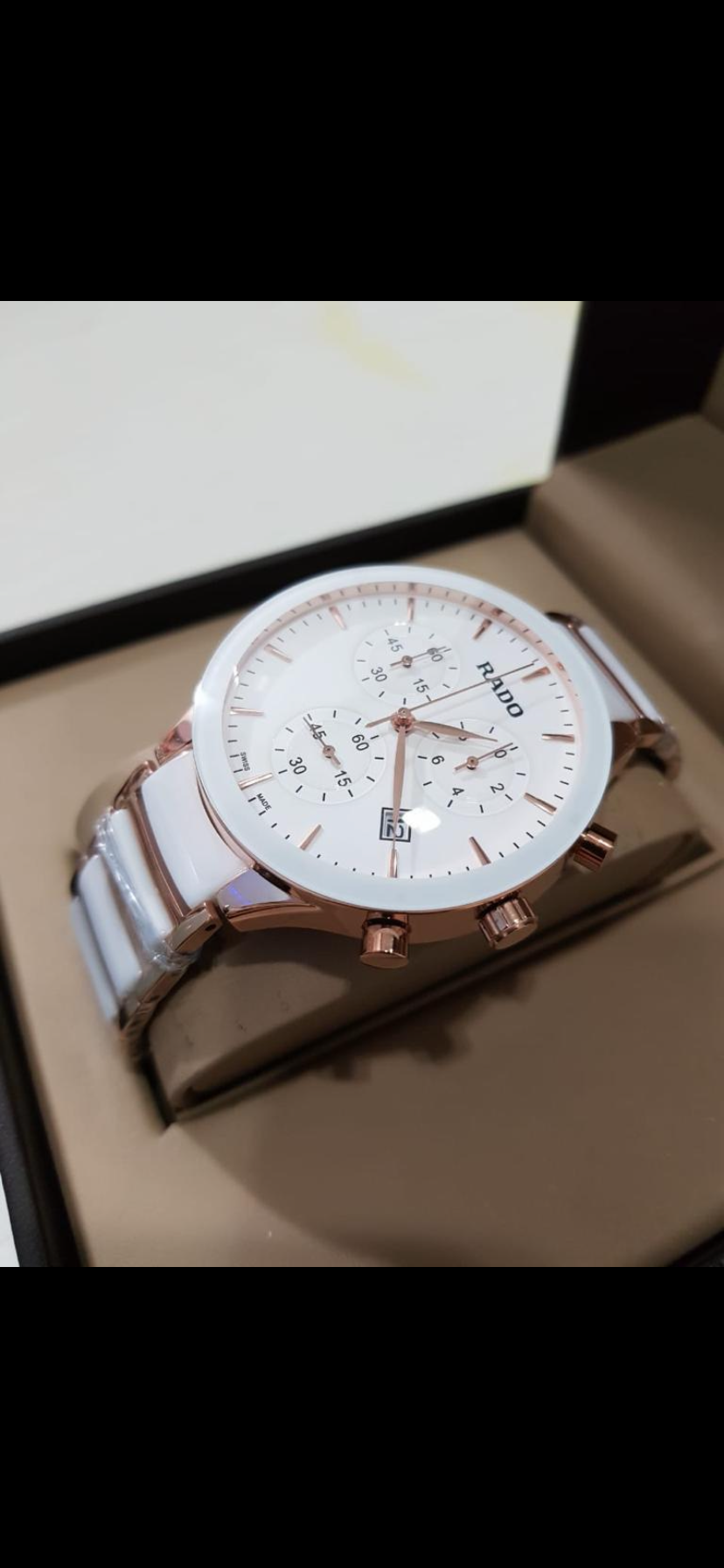 Dar White Gold Chain White Dial Chronograph Working Men Watch