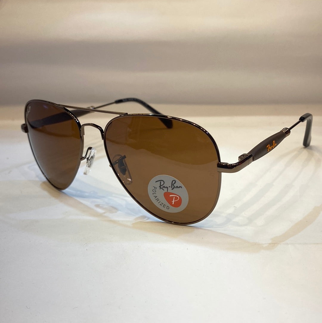 YAR RB Glossy Brown Frame Brown Shade Unisex Aviator Sunglasses RB3518 58 14 140