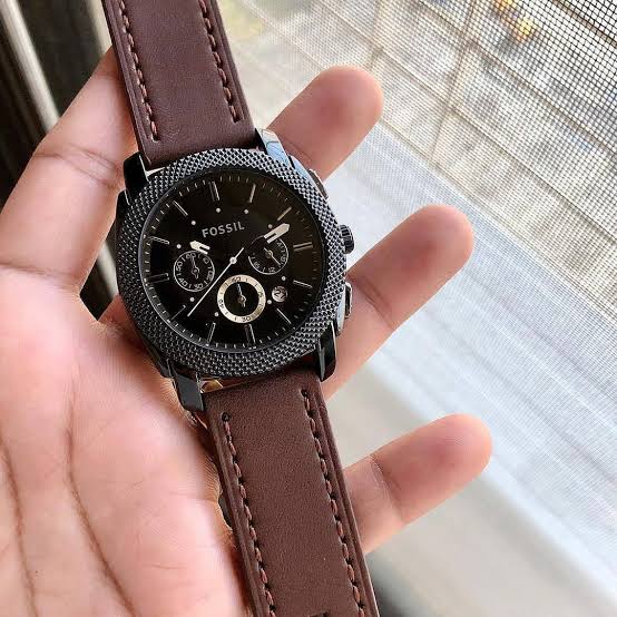 Sof Brown Strap Black Dial Chrono Working Watch For Men