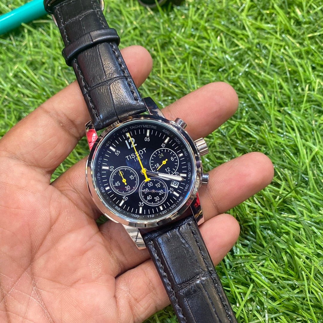 Black Strap Silver Ring Blue Dial Chrono Working Men’s Watch