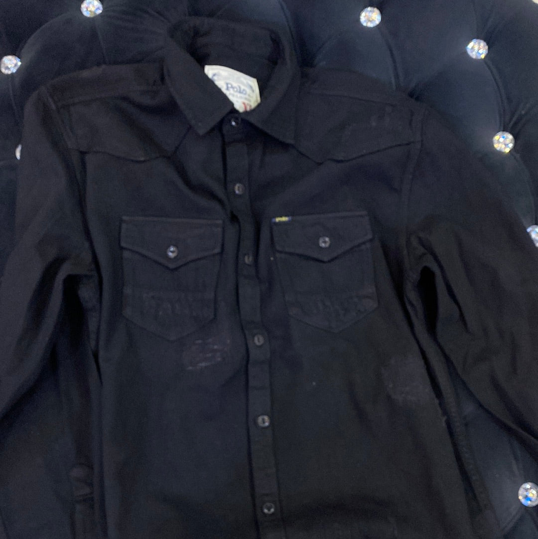 Black Colour LOP Branded Rough Ripped Look Design Imported Denim Shirt 78964