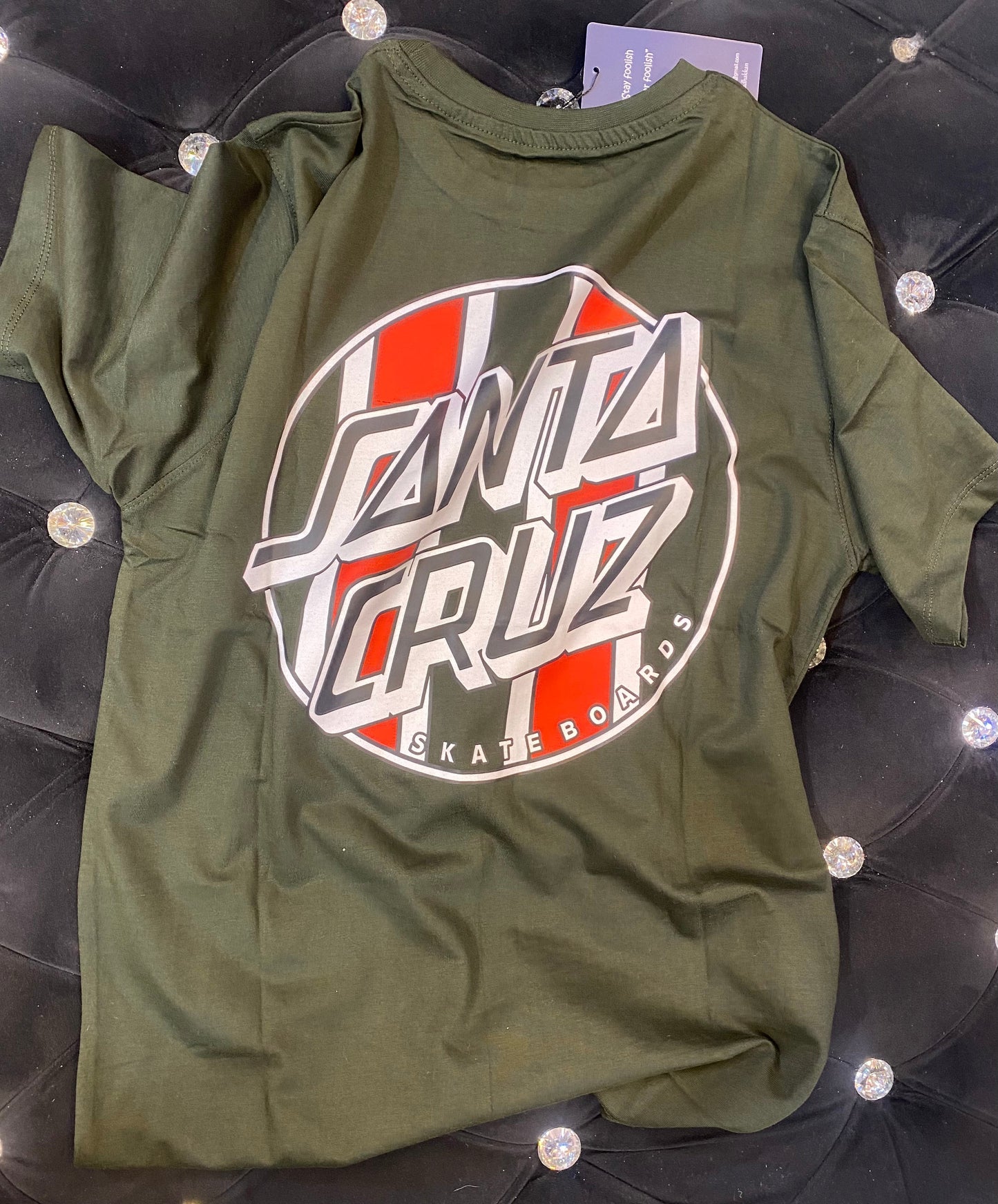 AHD Olive Green Colour With Santa Logo Back Print Lycra Cotton Fabric TShirt 20876