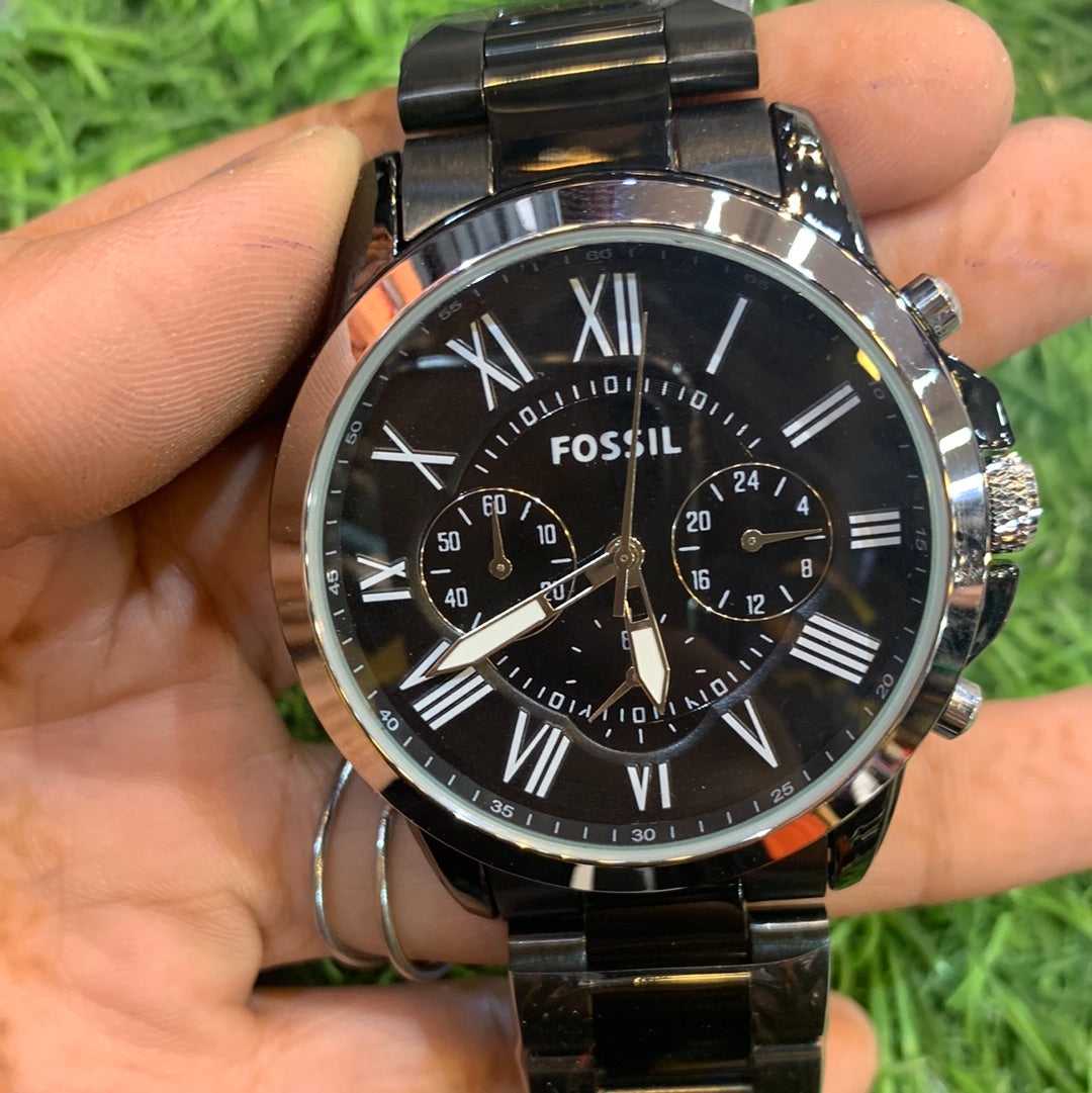 Black chain silver ring dial black dial Chrono working men’s watch