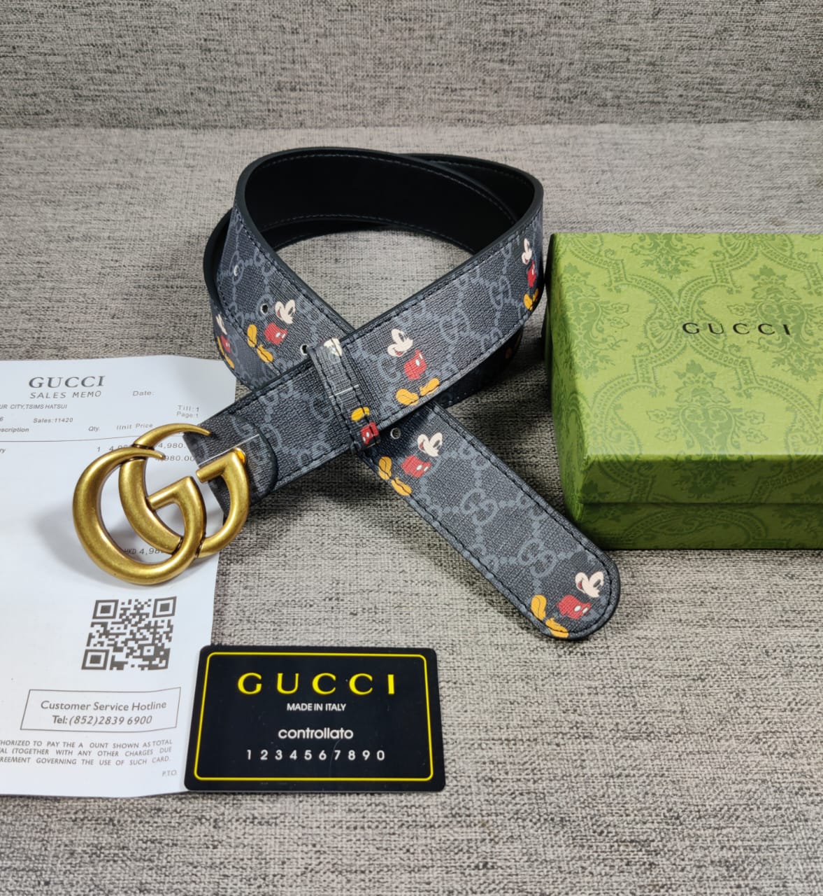 Black Colour Cug Guc Gold G Buckle Micky Print Genuine Leather Men’s Belt 9181